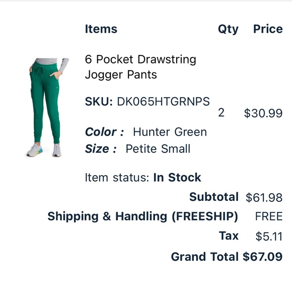 6 Pocket Drawstring Jogger Pants in Hunter Green Color - Picture 2 of 2